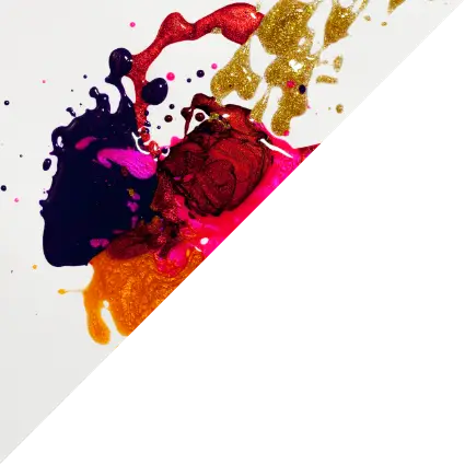 Multi coloured paint splatters on a white background