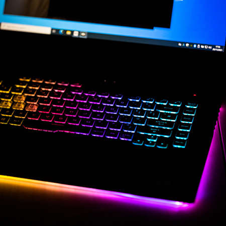 A keyboard illuminated in multi colour