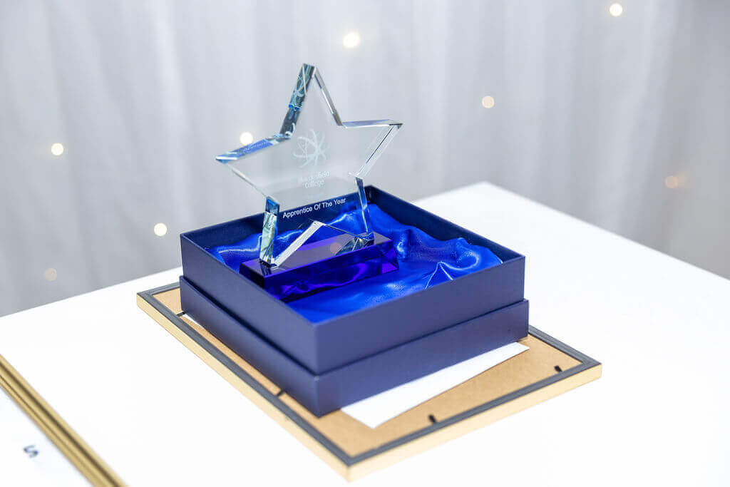 Close up of the Apprentice of the Year award