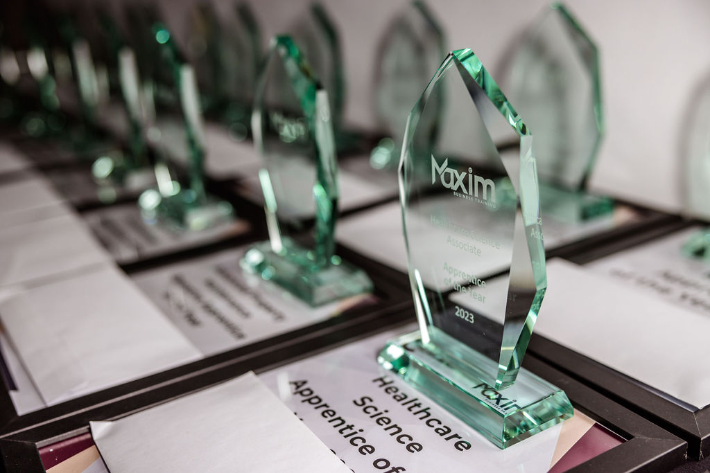 Maxim Business Training Awards layed out before being presented to the apprentices