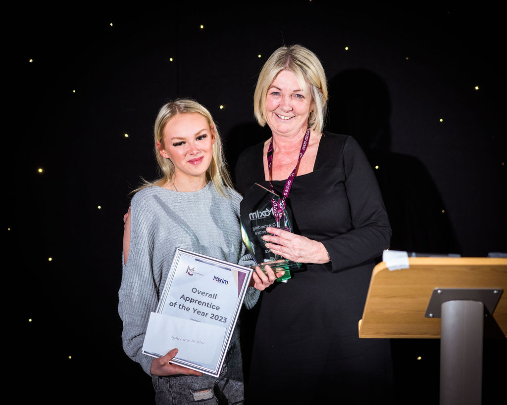 Amber Birch won the Overall Apprentice of the Year 2023, awarded by Tracy Cosgrave, Director of Employer Enterprise & Commercial Services.