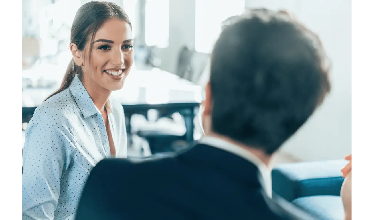 Two business people having a chat