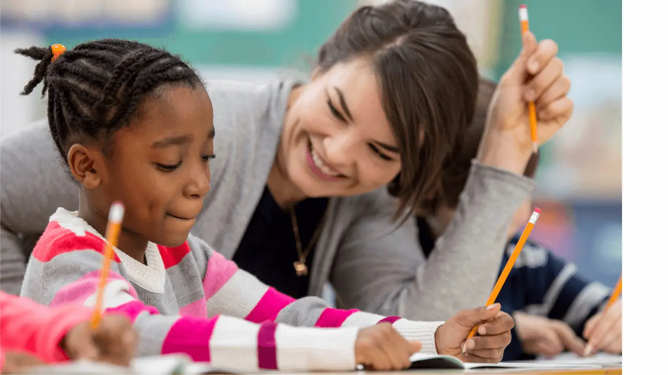 A young girl with a teacher