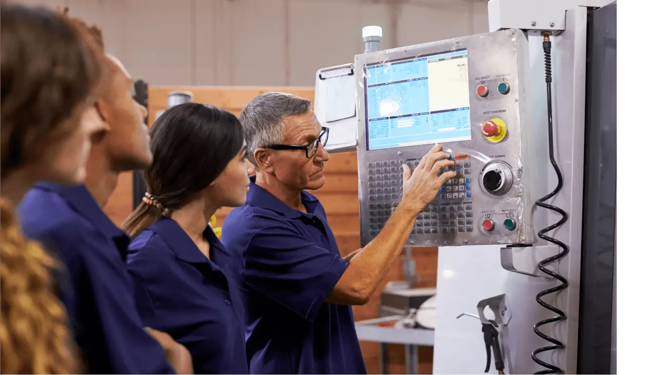 A man and a woman learning about machines