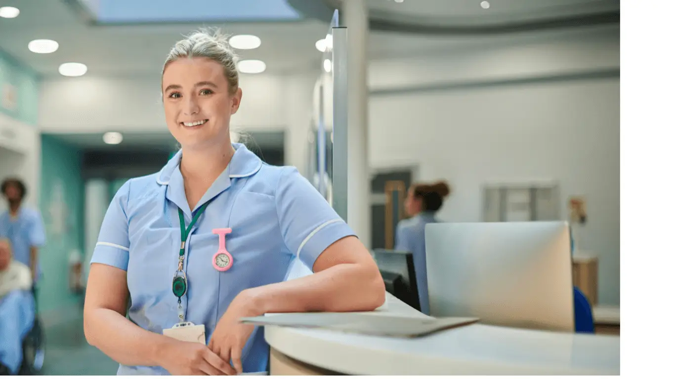 a health care student smiling in a hospital