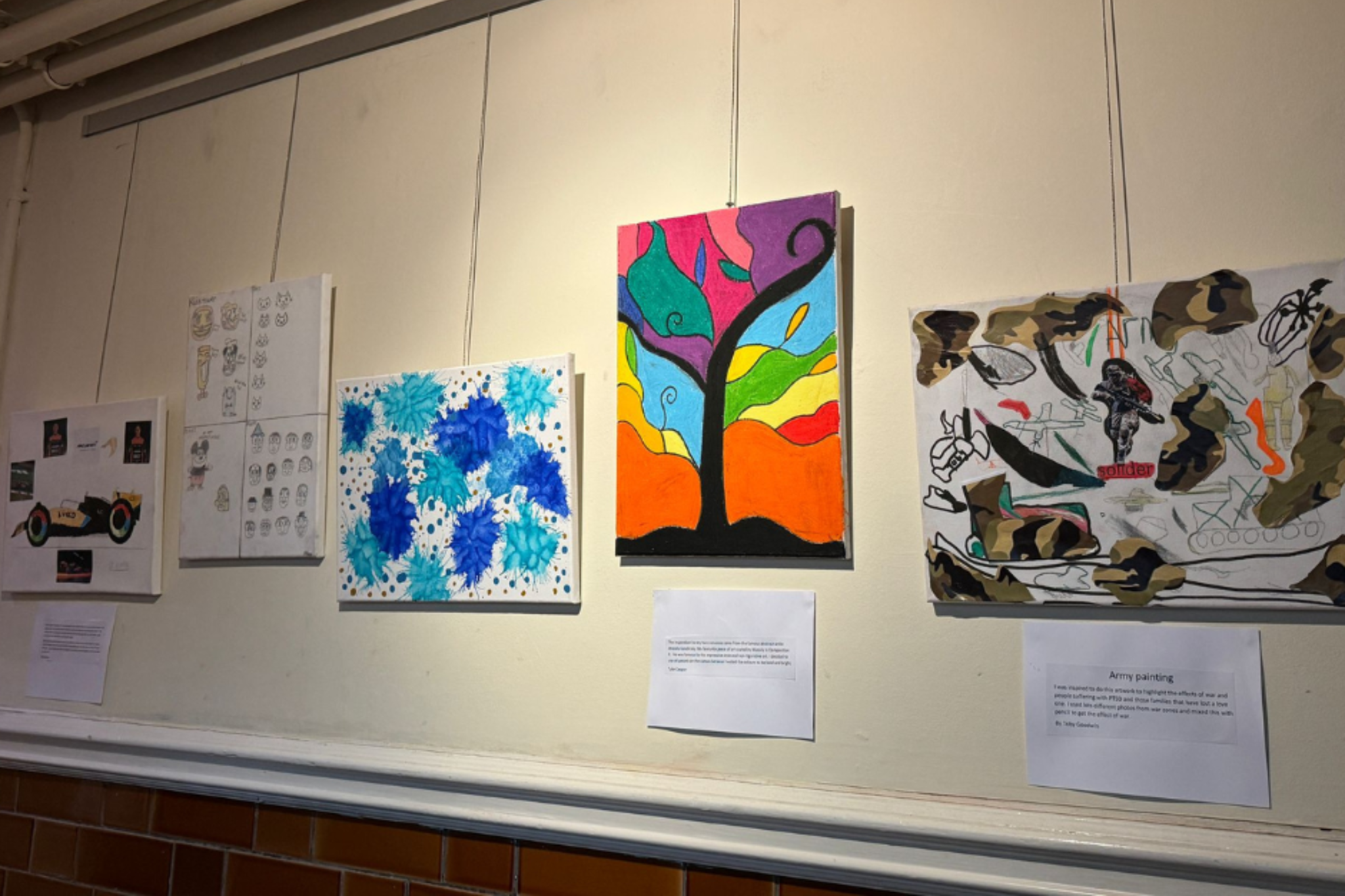 Artwork created by Macclesfield College's Pathways students are hanging up in a museum.