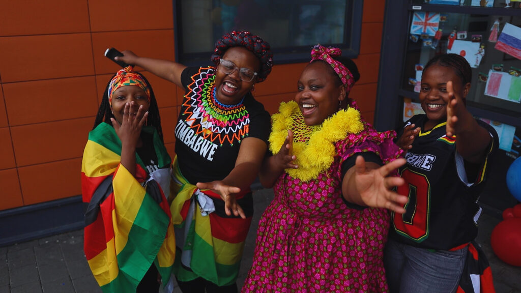 a group of people smiling